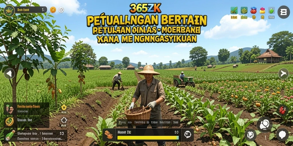 Screenshot 365ZK menampilkan taman yang indah dengan berbagai tanaman dan hewan.