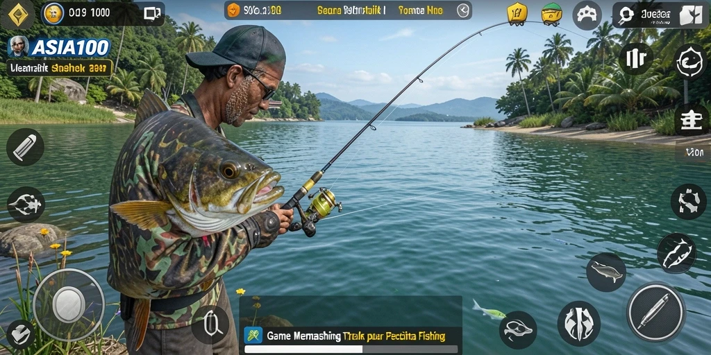 Screenshot gameplay ASIA100 yang menampilkan pengalaman memancing seru.