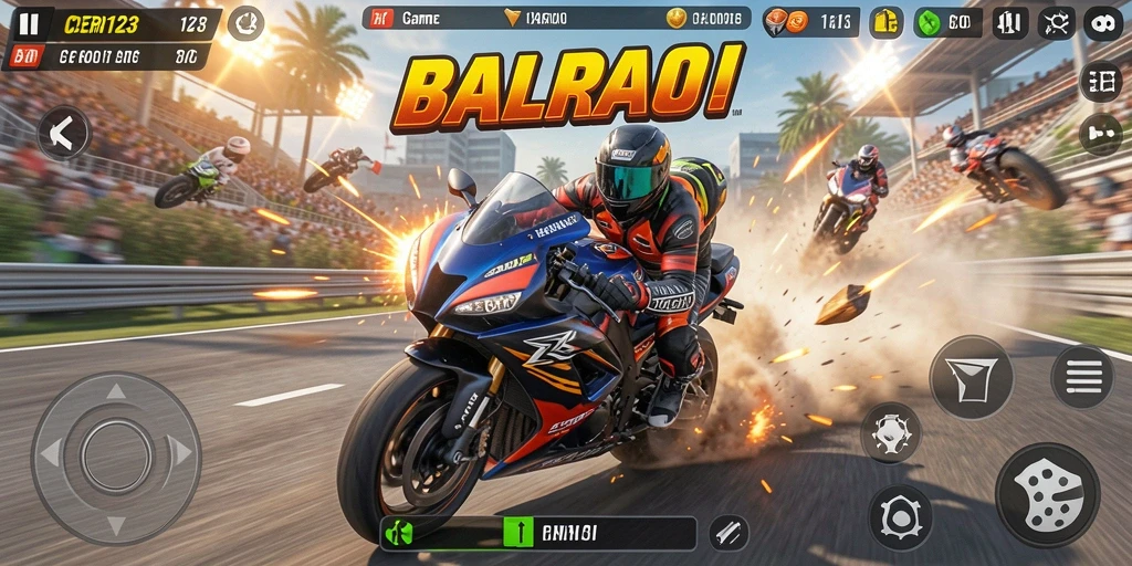 Screenshot gameplay CERI123 menampilkan balapan motor yang seru dan mendebarkan.
