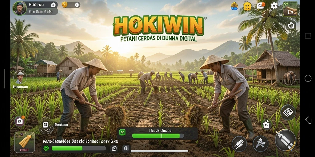 Tangkapan layar HOKIWIN menampilkan ladang yang subur dan aktif.