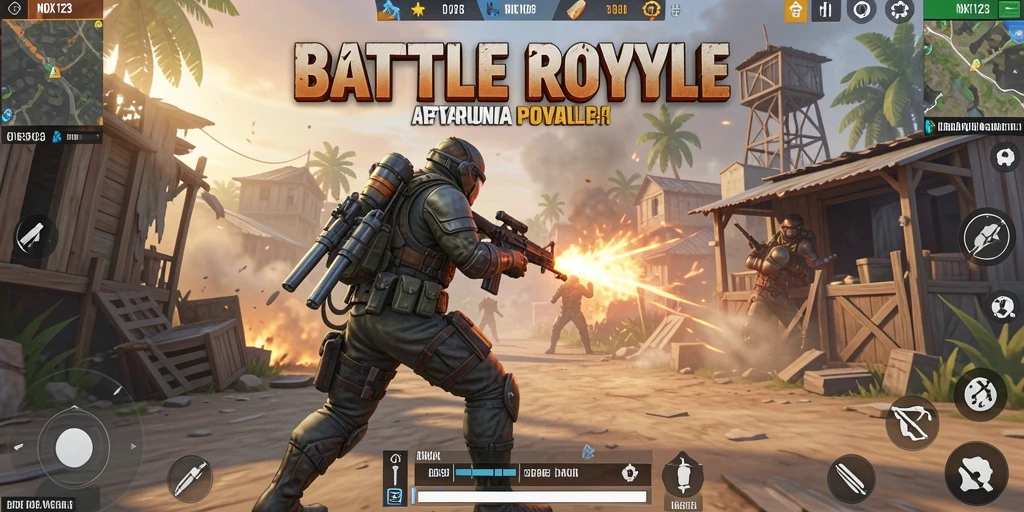 Tampilan aksi mendebarkan di gameplay Battle Royale NOX123.