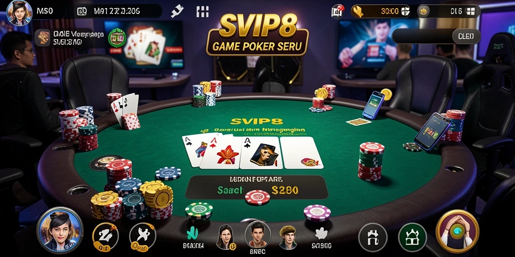 Tampilan gameplay Poker yang mendebarkan dan interaktif.